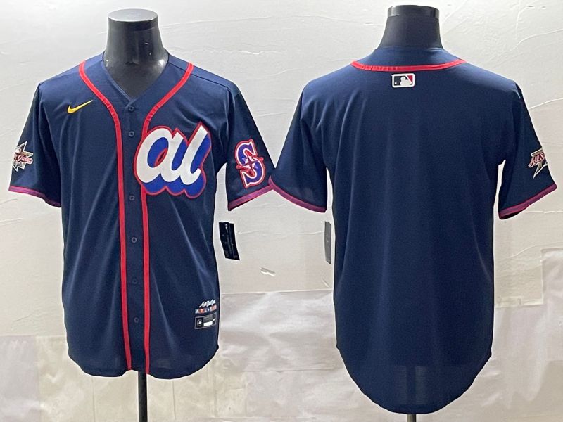 Men 2025 Seattle Mariners Blank Drak Blue All star Blank Blue Nike MLB Jersey style 1->seattle mariners->MLB Jersey